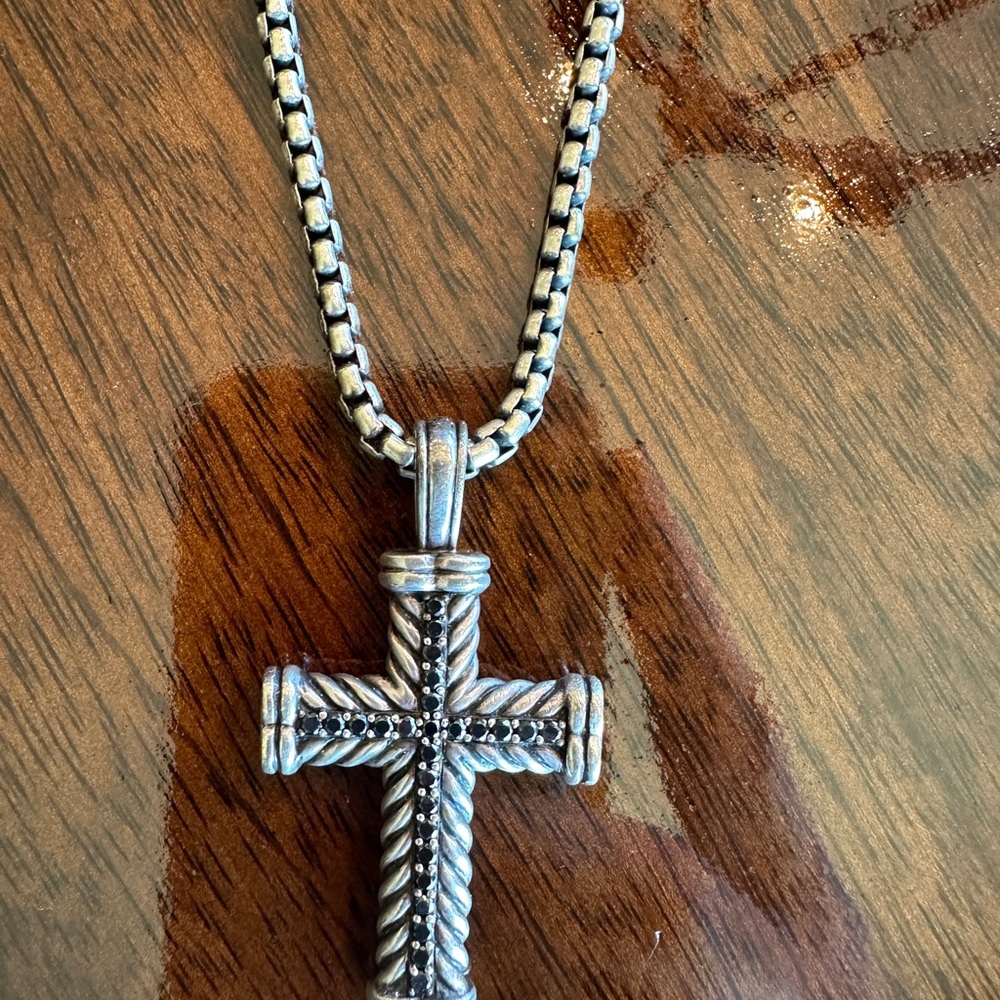 David Yurman Silver Rope Textured Cross Necklace
